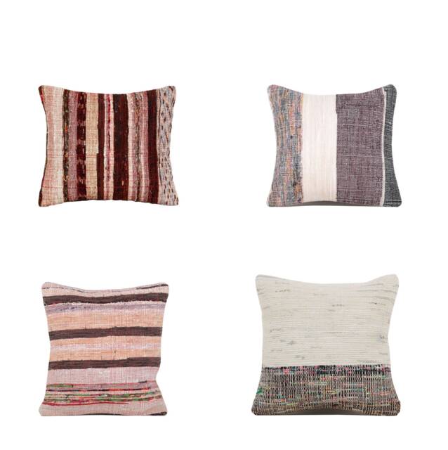"Set Of 4 Pcs, Rag Rug Pillow Cover, Vintage Kilim Pillow, 14.96"" X 16.93" - image 1