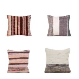 "Set Of 4 Pcs, Rag Rug Pillow Cover, Vintage Kilim Pillow, 14.96"" X 16.93" - thumbnail 1