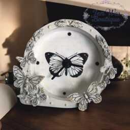 Decoupage Desk Clock Butterfly Reliefs, Stucco Decor - thumbnail 1