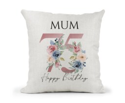 Personalised 75Th Special Birthday Cushion Pink & Blue Floral Mum, Nan, Friend, Sister Gift - thumbnail 1