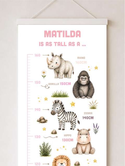 Personalised Safari Height Chart With Name - Kids Animal Growth Wall Decor - image 1