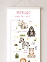 Personalised Safari Height Chart With Name - Kids Animal Growth Wall Decor - thumbnail 1