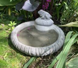 Reconstituted Stone Garden Log Style Bird Bath Top & Toad/Feeder Ornament - thumbnail 1