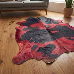 Red & Black Cowhide Rug - Genuine Dyed Leather Area Rug, Western Rustic Decor - thumbnail 2