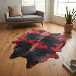 Red & Black Cowhide Rug - Genuine Dyed Leather Area Rug, Western Rustic Decor - thumbnail 3