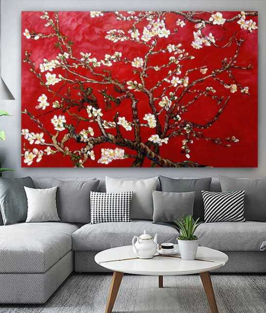 Van Gogh Almond Blossom Red Printed Canvas Wall Art Or Poster Print Picture