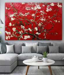 Van Gogh Almond Blossom Red Printed Canvas Wall Art Or Poster Print Picture - thumbnail 1