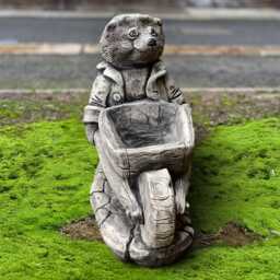 Outdoor Teddy Bear Sculpture Concrete With Flower Pot Figurine Stone Planter Decor Handmade Lawn Ornament Cement Plant Gift - thumbnail 3