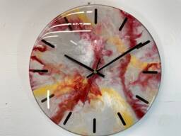 33cm Metallic Silver Maroon & Gold Abstract Modern Resin Wall Clock, Unusual Clock