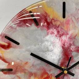 33cm Metallic Silver Maroon & Gold Abstract Modern Resin Wall Clock, Unusual Clock - thumbnail 3