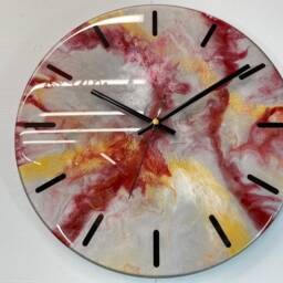 33cm Metallic Silver Maroon & Gold Abstract Modern Resin Wall Clock, Unusual Clock - thumbnail 4