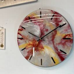 33cm Metallic Silver Maroon & Gold Abstract Modern Resin Wall Clock, Unusual Clock - thumbnail 2