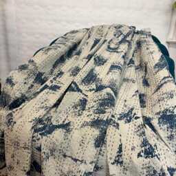 Kantha Stitch Patchwork Pure Cotton Reversible Bed Sofa Picnic Kids Room Throw Single Twin Dohar Floral Marble Chalk Navy Blue - thumbnail 3