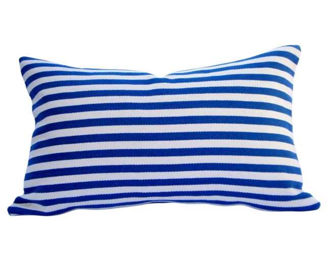 striped Cotton Lumbar Pillow Cover, Navy Blue & Ivory 12x20 - image 1