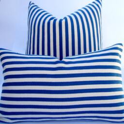 striped Cotton Lumbar Pillow Cover, Navy Blue & Ivory 12x20 - thumbnail 4
