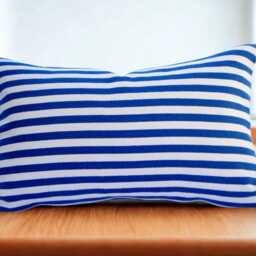 striped Cotton Lumbar Pillow Cover, Navy Blue & Ivory 12x20 - thumbnail 2