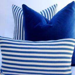 striped Cotton Lumbar Pillow Cover, Navy Blue & Ivory 12x20 - thumbnail 3