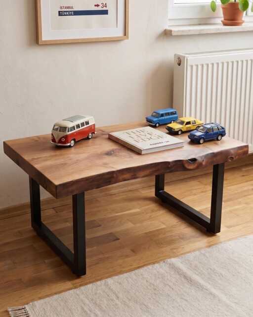 Walnut Coffee Table, Live Edge Solid Wood Side Table + Steel Legs, Living Room Furniture - image 1