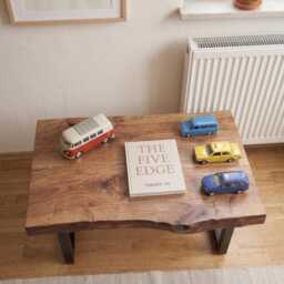 Walnut Coffee Table, Live Edge Solid Wood Side Table + Steel Legs, Living Room Furniture - thumbnail 3