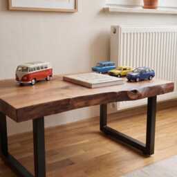 Walnut Coffee Table, Live Edge Solid Wood Side Table + Steel Legs, Living Room Furniture - thumbnail 4