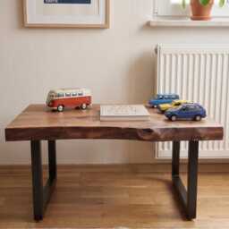Walnut Coffee Table, Live Edge Solid Wood Side Table + Steel Legs, Living Room Furniture - thumbnail 2