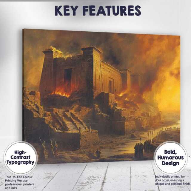 Ancient Temple in Flames Epic Historical Ruins Landscape Canvas Wall Art Print Decor Picture Ready To Hang - image 1