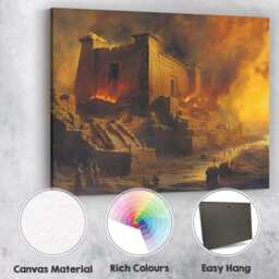 Ancient Temple in Flames Epic Historical Ruins Landscape Canvas Wall Art Print Decor Picture Ready To Hang - thumbnail 2