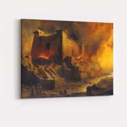 Ancient Temple in Flames Epic Historical Ruins Landscape Canvas Wall Art Print Decor Picture Ready To Hang - thumbnail 4