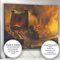 Ancient Temple in Flames Epic Historical Ruins Landscape Canvas Wall Art Print Decor Picture Ready To Hang - thumbnail 3