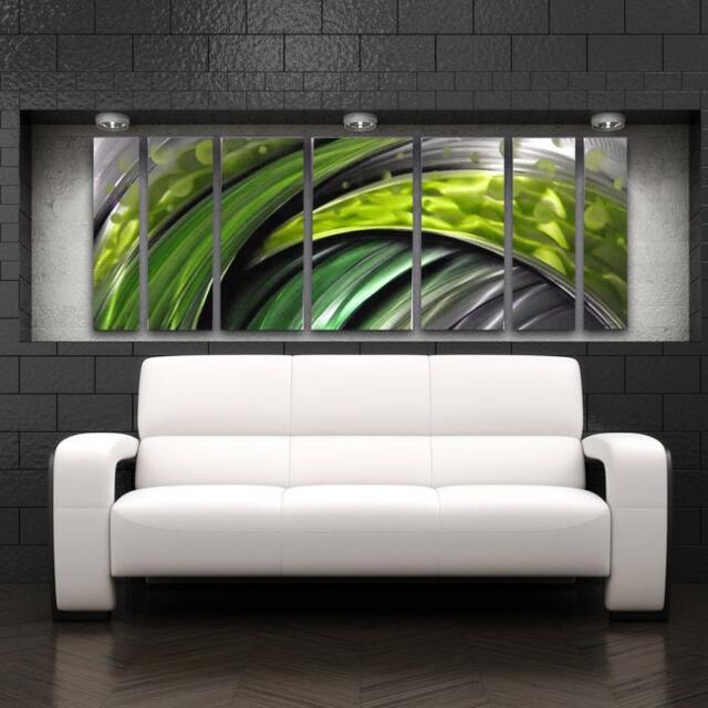Green Metal Wall Art Large Modern Sculpture, Contemporary Home Decor - image 1