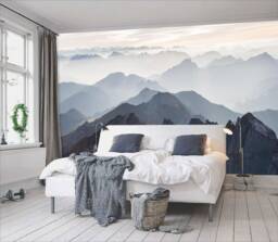 Mystical Mountains Mural, Misty Mountain Shadow, Hazy Silhoutte Wallpaper, Wall D??cor, Decal, Room Art - thumbnail 1