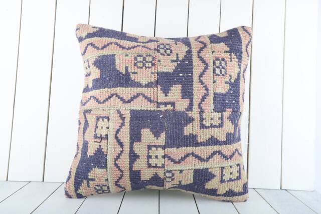 Vintage Turkish Kilim Pillow Cover 20x20 Inch Anatolian Home Decor - image 1