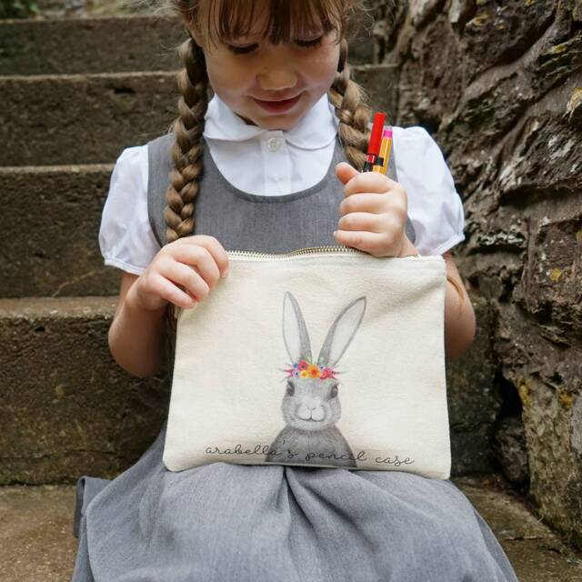 Kids Pencil Case - Children's Bunny Flower Crown Cotton Personalised
