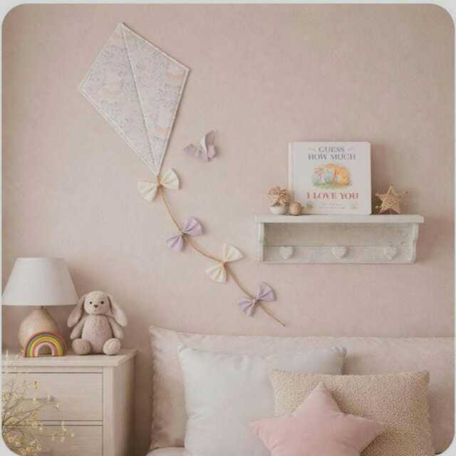 Butterfly Kite Wall Hanging, Pastel Floral & Lavender Purple & Yellow Nursery Decor, Woodland Themed Bedroom - image 1