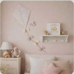 Butterfly Kite Wall Hanging, Pastel Floral & Lavender Purple & Yellow Nursery Decor, Woodland Themed Bedroom