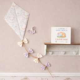 Butterfly Kite Wall Hanging, Pastel Floral & Lavender Purple & Yellow Nursery Decor, Woodland Themed Bedroom - thumbnail 2