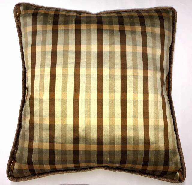 Chocolate & Bige Stripe Silk Custom Pillow - image 1