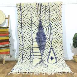 Blue Moroccan Wool Rug Handwoven Abstract Berber Carpet - thumbnail 3