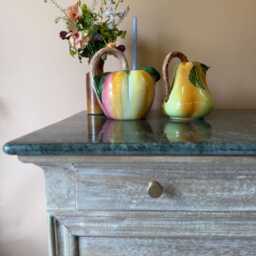 Whitewashed Mango Wood Chest Of Drawers With Dark Green Marble Top - thumbnail 4