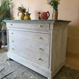 Whitewashed Mango Wood Chest Of Drawers With Dark Green Marble Top - thumbnail 2
