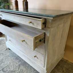 Whitewashed Mango Wood Chest Of Drawers With Dark Green Marble Top - thumbnail 3