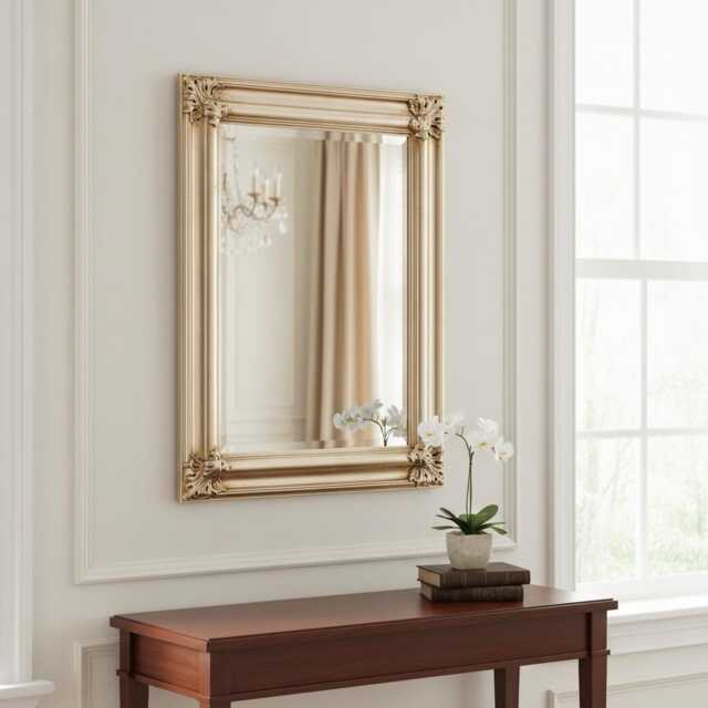 Classic Antique Silver Leaf Wall Mirror - Victorian Rectangular Entrance Made in Italy - image 1