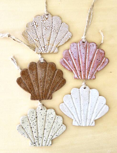Ceramic Seashell Ornament - Handmade Pendant Gift Idea Hanging Clay Shell Housewarming Beach Decoration Christmas Tree Decor - image 1