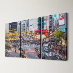 Tokyo Shibuya Crossing 3 Panel Split Canvas Wall Art Japan Urban Night Street Cityscape Oil Painting Framed Home Decor Travel Gift - thumbnail 1