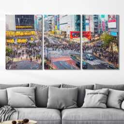 Tokyo Shibuya Crossing 3 Panel Split Canvas Wall Art Japan Urban Night Street Cityscape Oil Painting Framed Home Decor Travel Gift - thumbnail 2