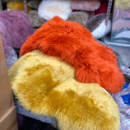 Orange Sheepskin Rug , Gold Pouffe & Set . Gold Sheepskin, Genuine Xl Rug, Footstool - thumbnail 3