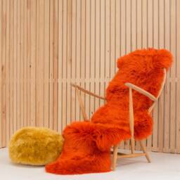 Orange Sheepskin Rug , Gold Pouffe & Set . Gold Sheepskin, Genuine Xl Rug, Footstool - thumbnail 1