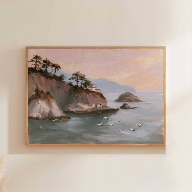 Coastal Island Poster, Pine Landscape Print, Seascape Wall Art, Paper - image 1