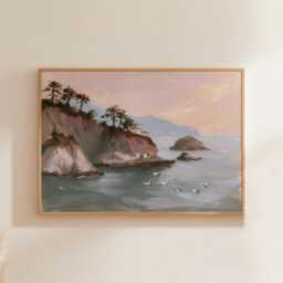 Coastal Island Poster, Pine Landscape Print, Seascape Wall Art, Paper - thumbnail 1