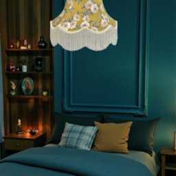 Mustard Floral Lampshade With Cream Fringe Handmade For Ceiling Pendants Shades, Table & Floor Standard Lamp Wall Lights - thumbnail 3